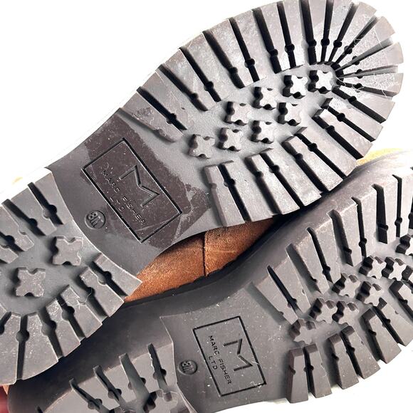 Marc Fisher Nairy Hiking Boots 8 Suede NWOT Tan Ankle Booties Combat Moto Sherpa - Picture 6 of 9